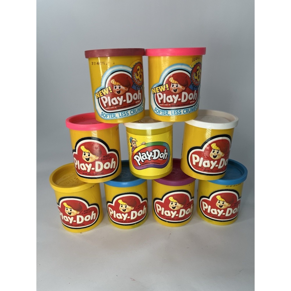 1980s Set/9 Vintage PLAY-DOH Kenner Pink White Blue Yellow Empty Container Lot